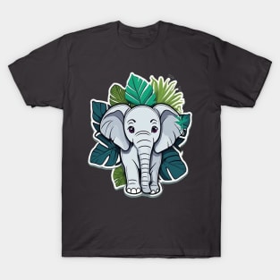 Baby Elephant And Palm Leaves T-Shirt